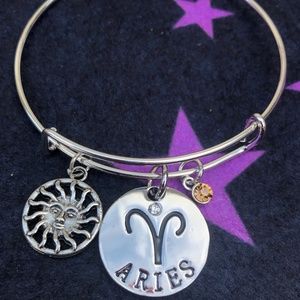Aries Bangle with Aries Birthstone & Accent Charm